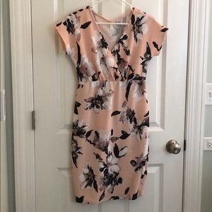 PinkBlush light pink floral fitted maternity dress